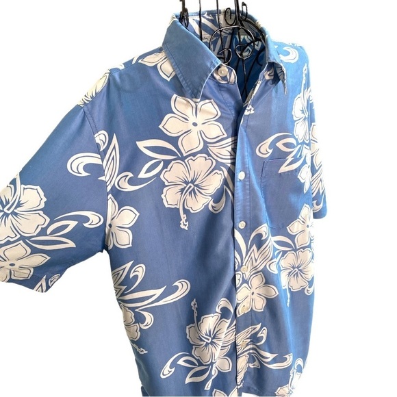 Vintage Rushgard Hawaiian Tropical Dad Button Down Shirt Top Blue Size Medium - Picture 3 of 11